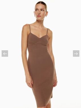 Babaton Brown Knit Slip Dress with Thin Straps
